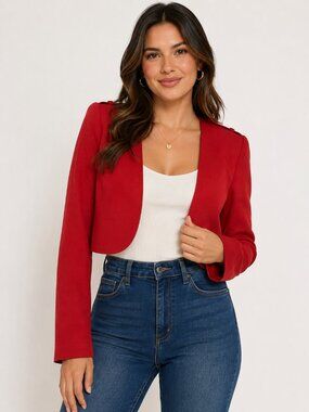 Dana Buchman 100% Silk Red Cropped Bolero Jacket Size 6 Open Front Dressy